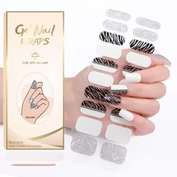 High Quality Low Price Low Qty Custom Full Cover Non-Toxic Long Lasting Semi Cured UV Gel Nail Wraps Sticker Gel Nail Strips