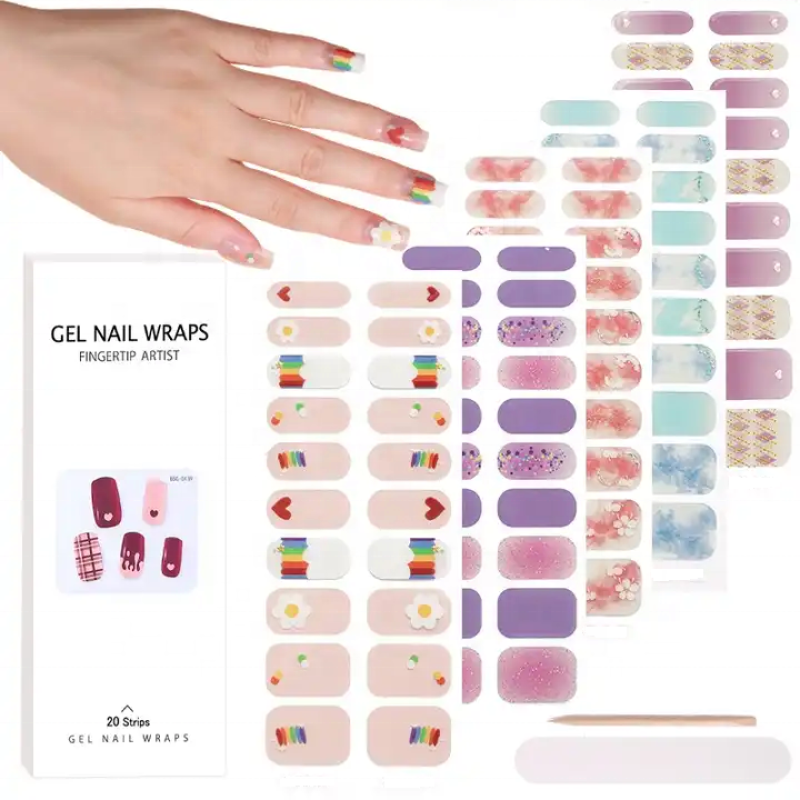 Korean Semicured Nail Wrap Custom logo Uv Cured Lamp for Gel Application on Art Semi Cured Gel Nail Strips