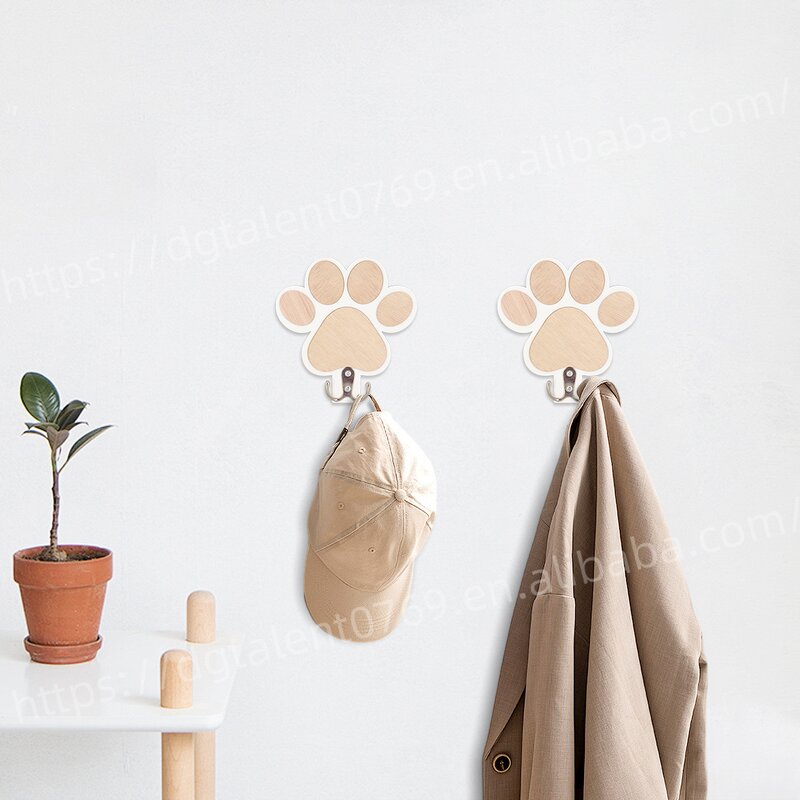 Wooden Wall Hook Supplier - Dog Paw Shape Double Hook Kids Room