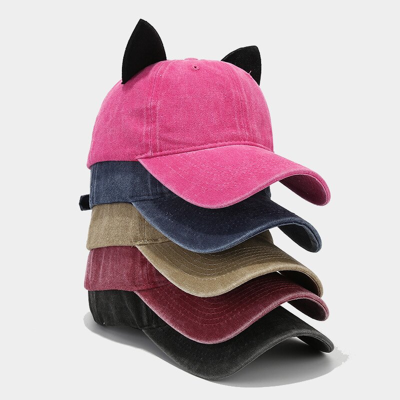 Baseball Cap Supplier - Hot Selling 6 Panel Washed Denim Cat Ear