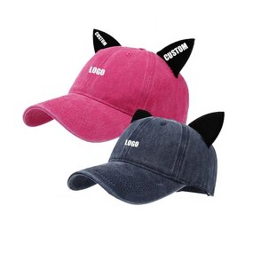 Baseball Cap Supplier - Hot Selling 6 Panel Washed Denim Cat Ear