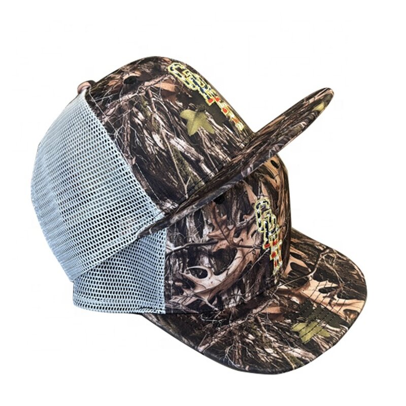 Mesh Trucker Snapback Hat Factory - Print Camouflage Contrast Flat Brim
