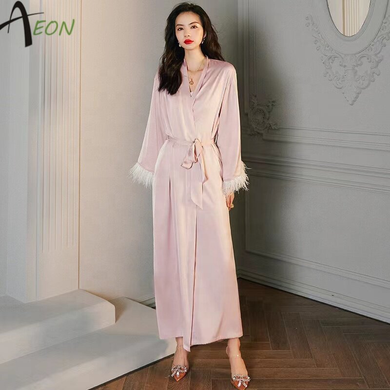 Silk Feather Kimono Factory - Luxury Maxi Robe for Women