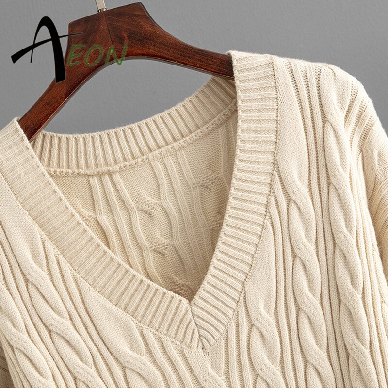 Women's Knit Set Factory - V Neck Cable Knit Pants Set