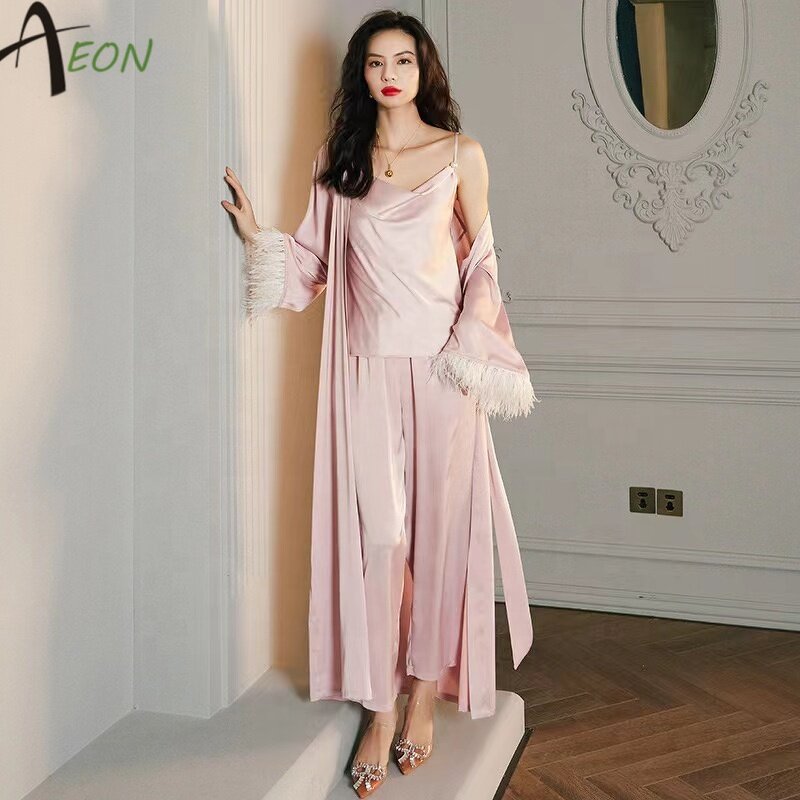 Silk Feather Kimono Factory - Luxury Maxi Robe for Women