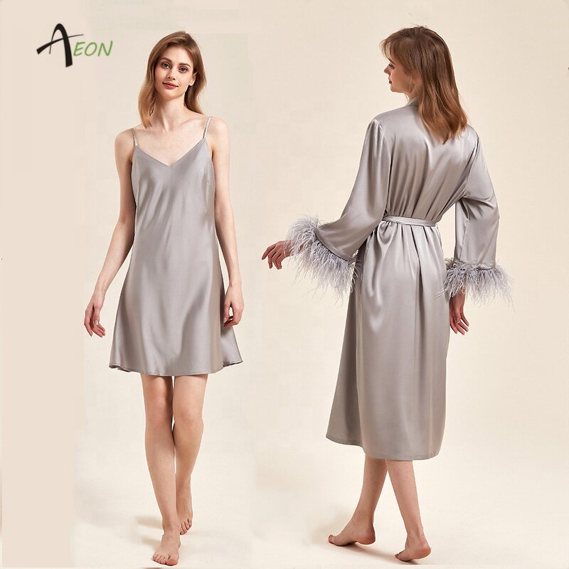 Feathered Kimono Robe Factory - Pink Long Dressing Gown