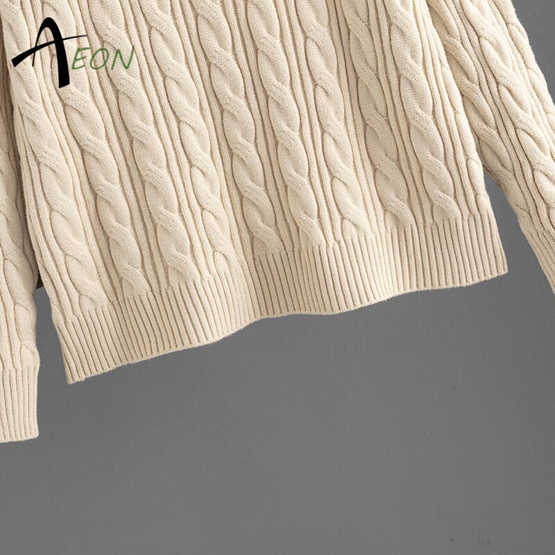 Women's Knit Set Factory - V Neck Cable Knit Pants Set