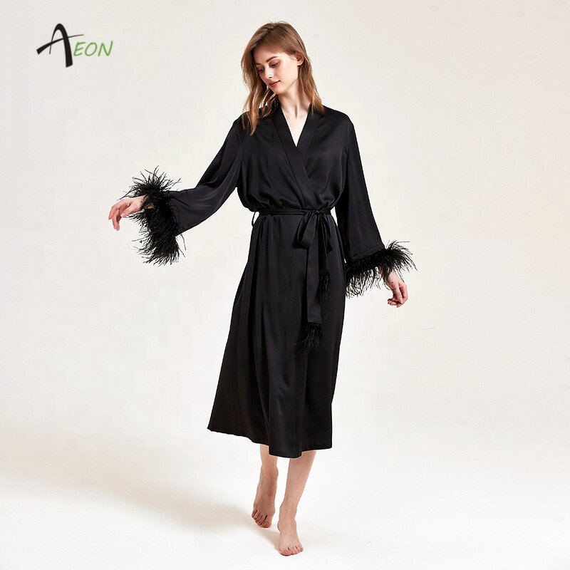 Feathered Kimono Robe Factory - Pink Long Dressing Gown