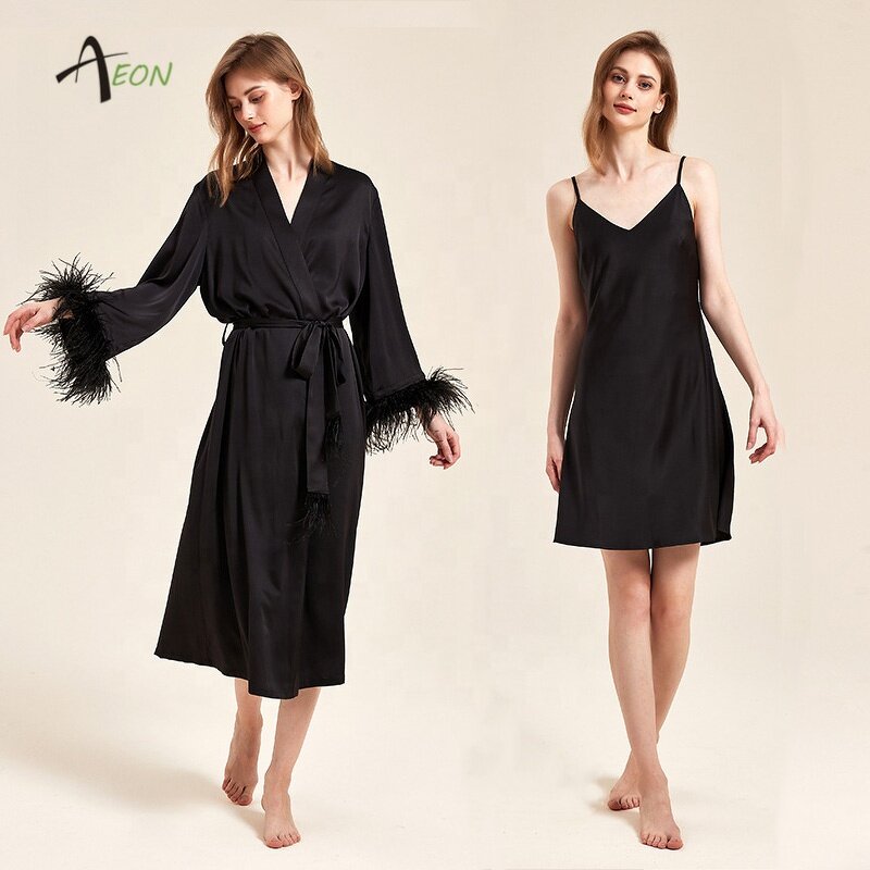 Feathered Kimono Robe Factory - Pink Long Dressing Gown