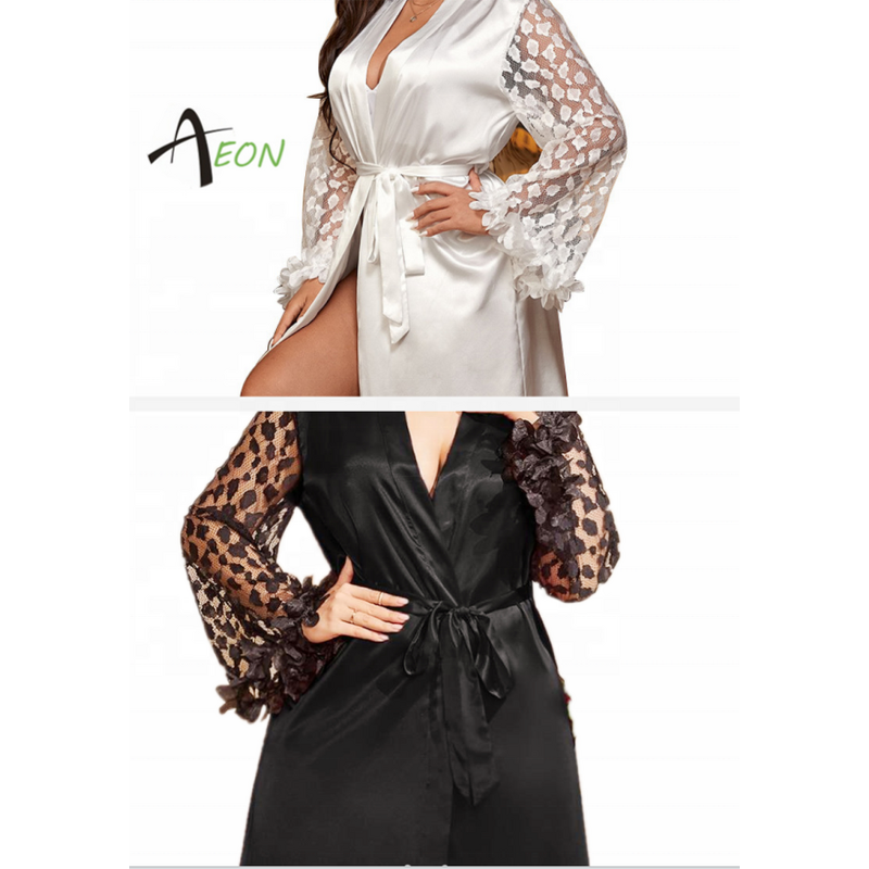 Plus Size Kimono Robe Factory - White Lace Satin Robe
