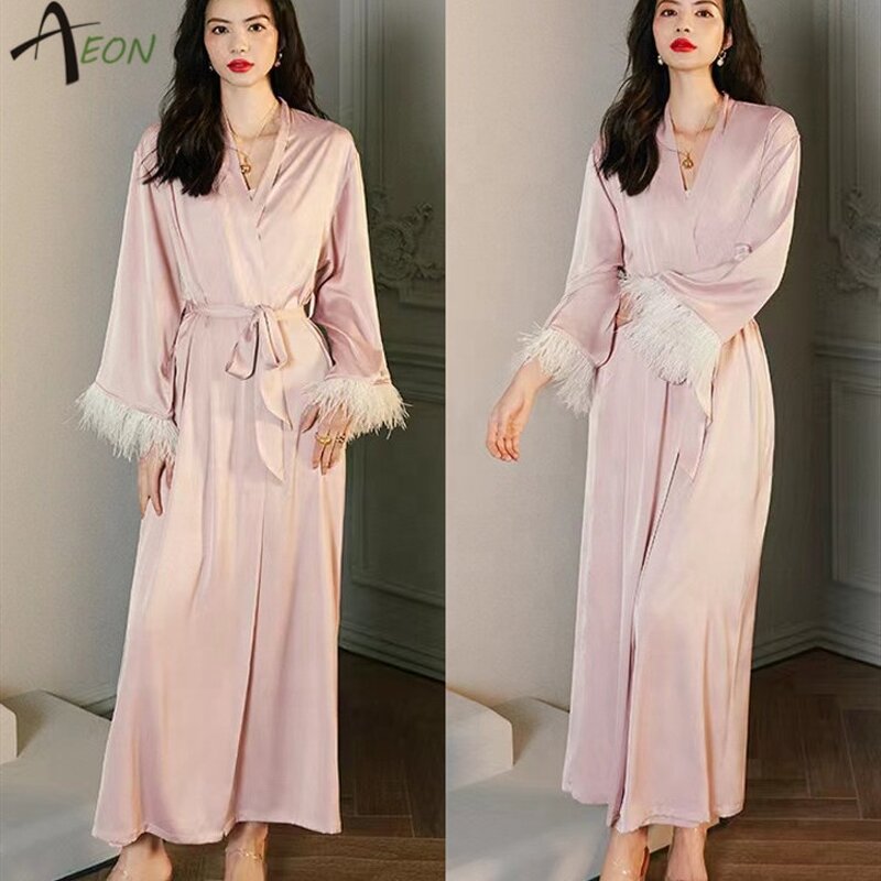 Silk Feather Kimono Factory - Luxury Maxi Robe for Women
