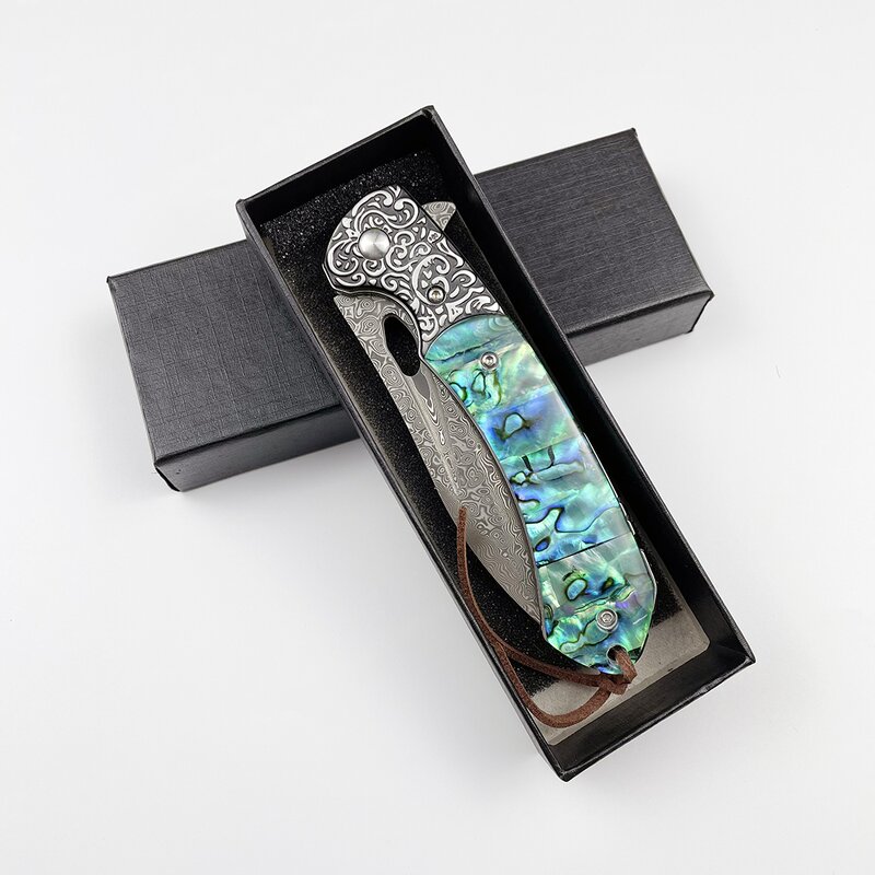 Damascus Outdoor Knife Factory - Direct Sale Sea Shell Handle Pocket