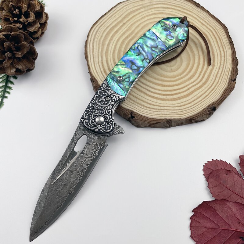 Damascus Outdoor Knife Factory - Direct Sale Sea Shell Handle Pocket
