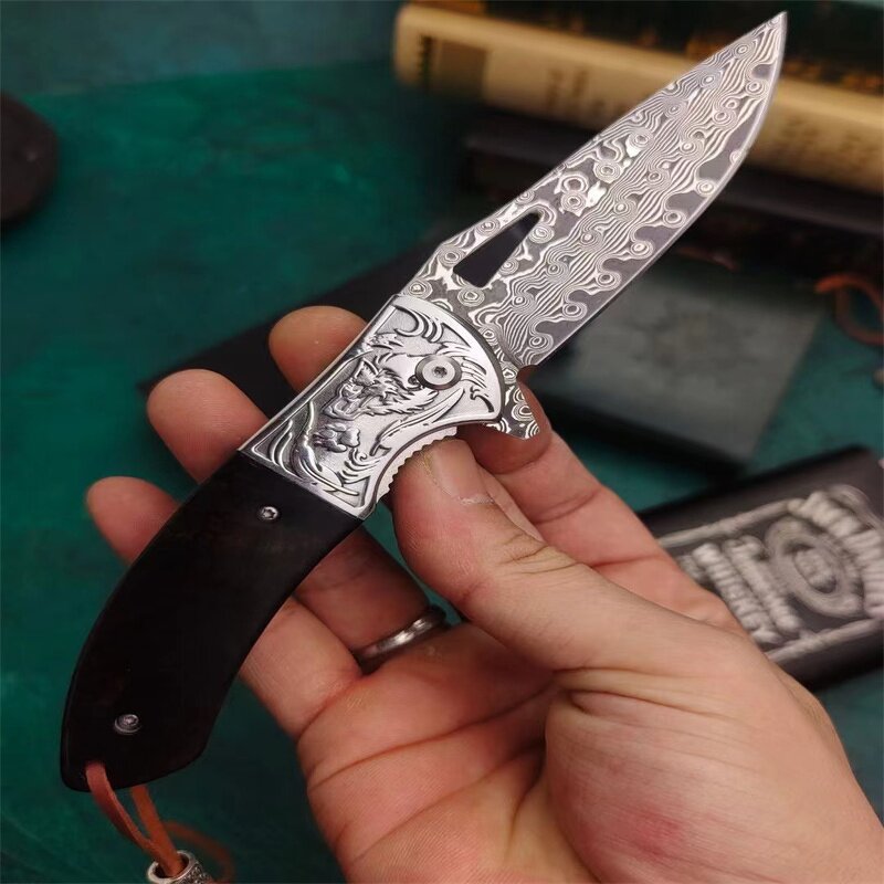 Damascus Pocket Knife Supplier - High Carbon Steel Camping Self-Defense