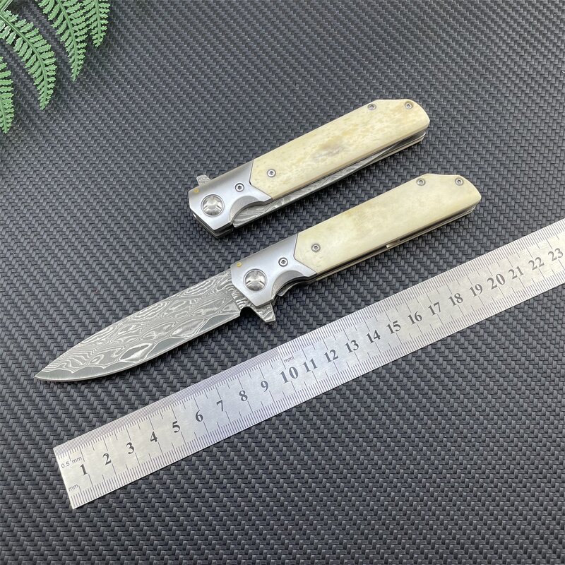 Damascus Folding Knife Factory - Ox Bone Rosewood Handmade Outdoor Hunting
