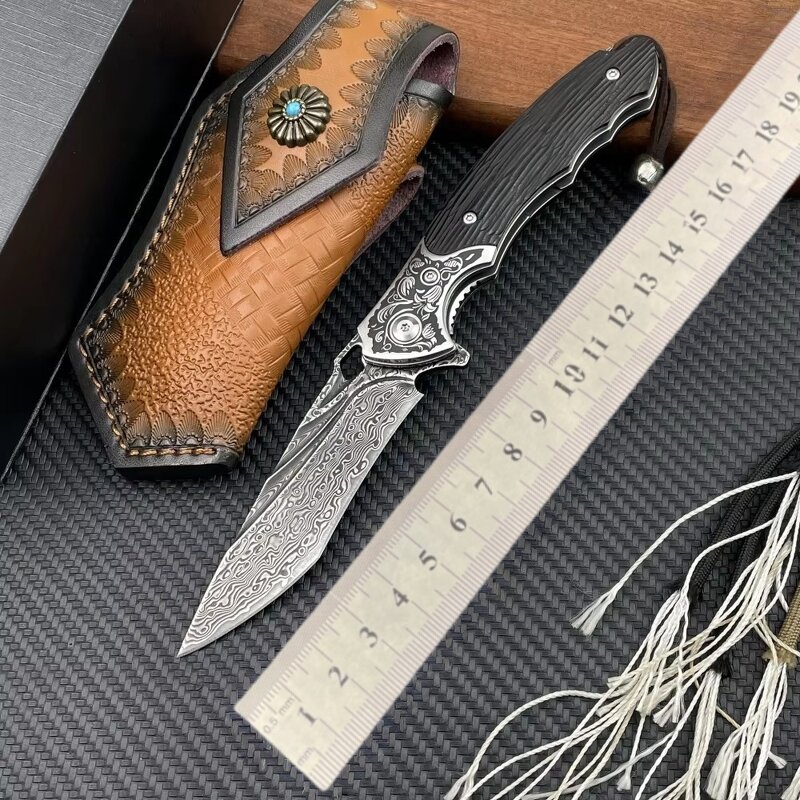 Damascus Pocket Knife Supplier - Steel Wooden Handle Men Outdoor Collectable