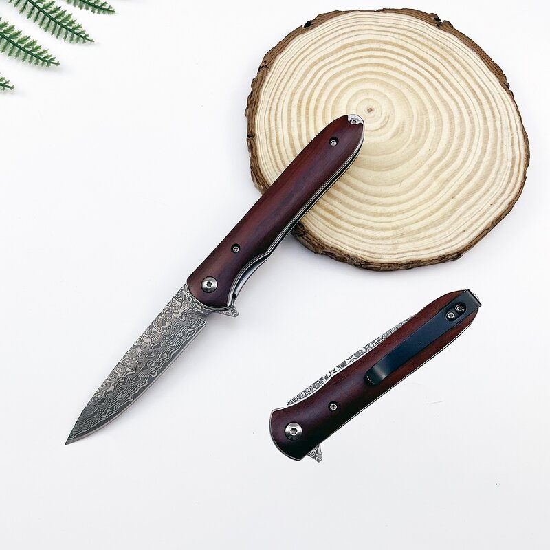 Damascus Pocket Knife Supplier - Steel Blade Wood Handle Hunting Survival