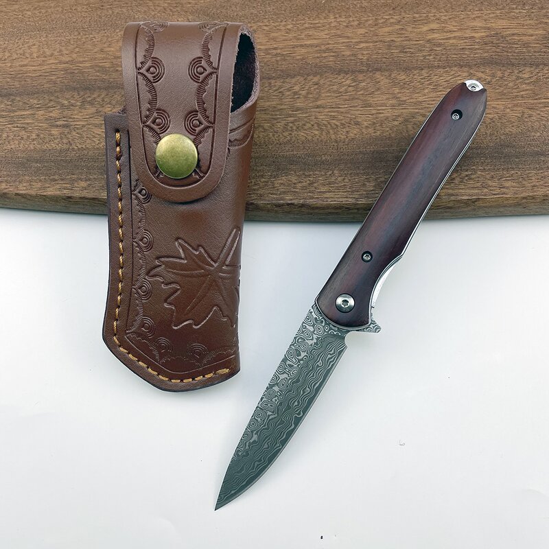 Damascus Pocket Knife Supplier - Steel Blade Wood Handle Hunting Survival