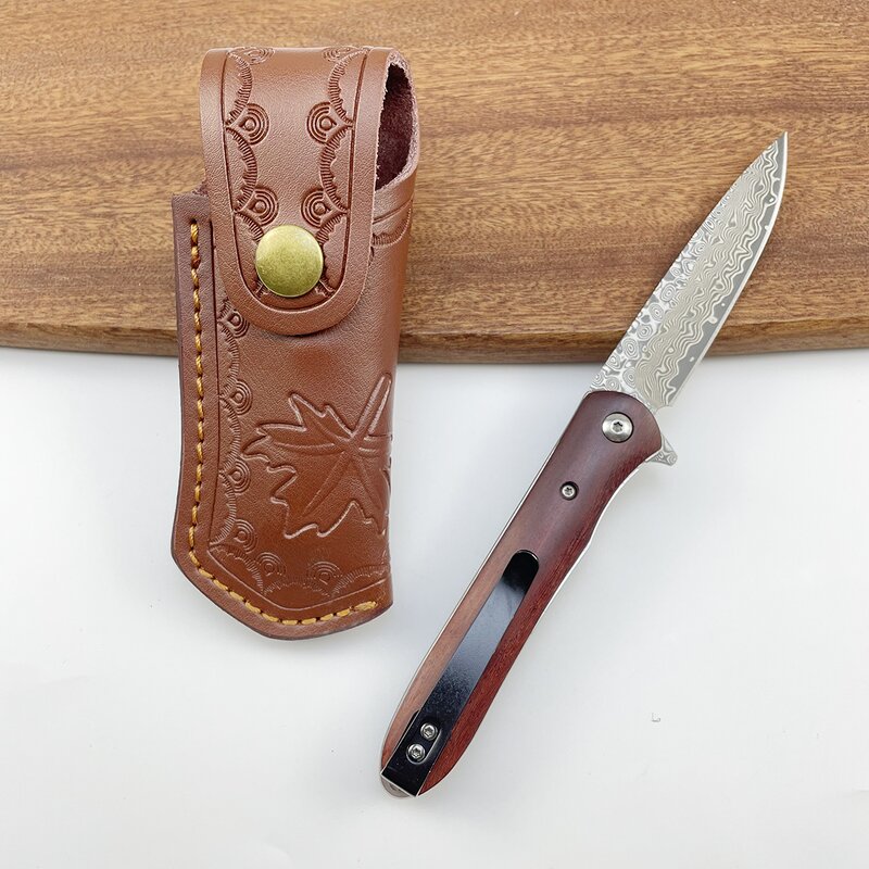 Damascus Pocket Knife Supplier - Steel Blade Wood Handle Hunting Survival