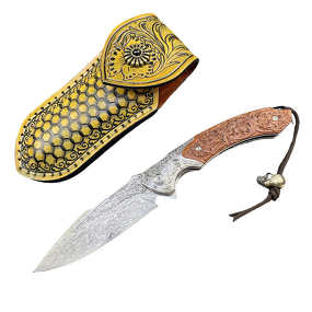 Damascus Folding Knife Supplier - High Quality VG10 Sand Ironwood Handle Customizable