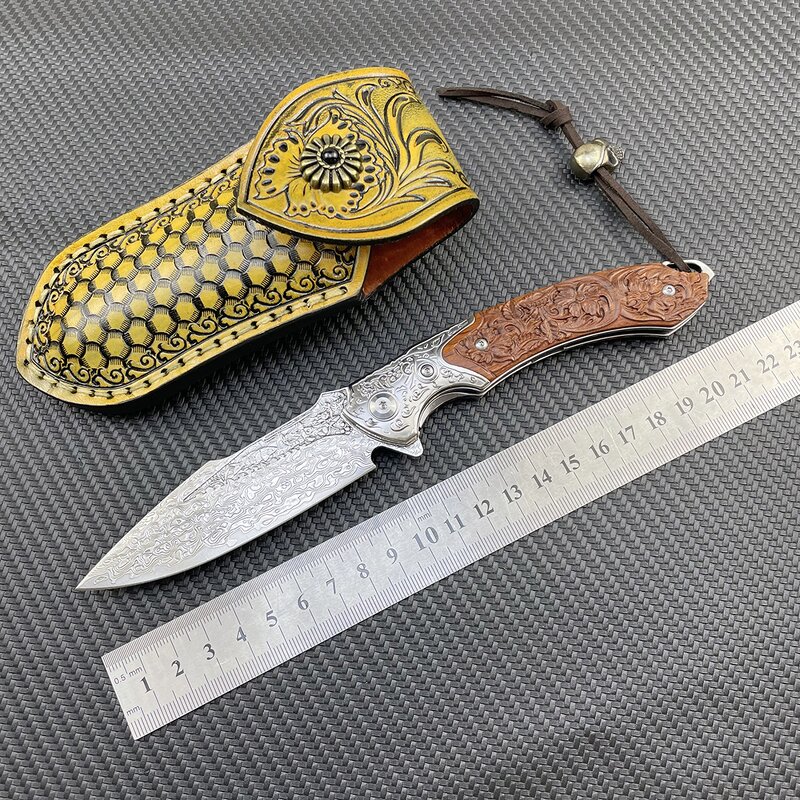 Damascus Folding Knife Supplier - High Quality VG10 Sand Ironwood Handle Customizable