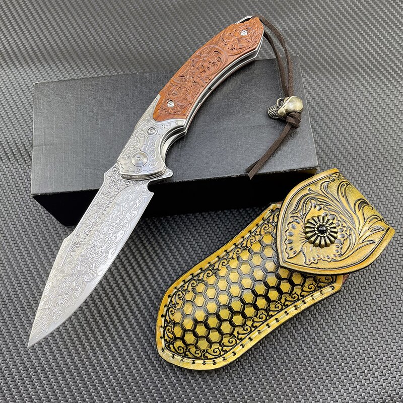 Damascus Folding Knife Supplier - High Quality VG10 Sand Ironwood Handle Customizable