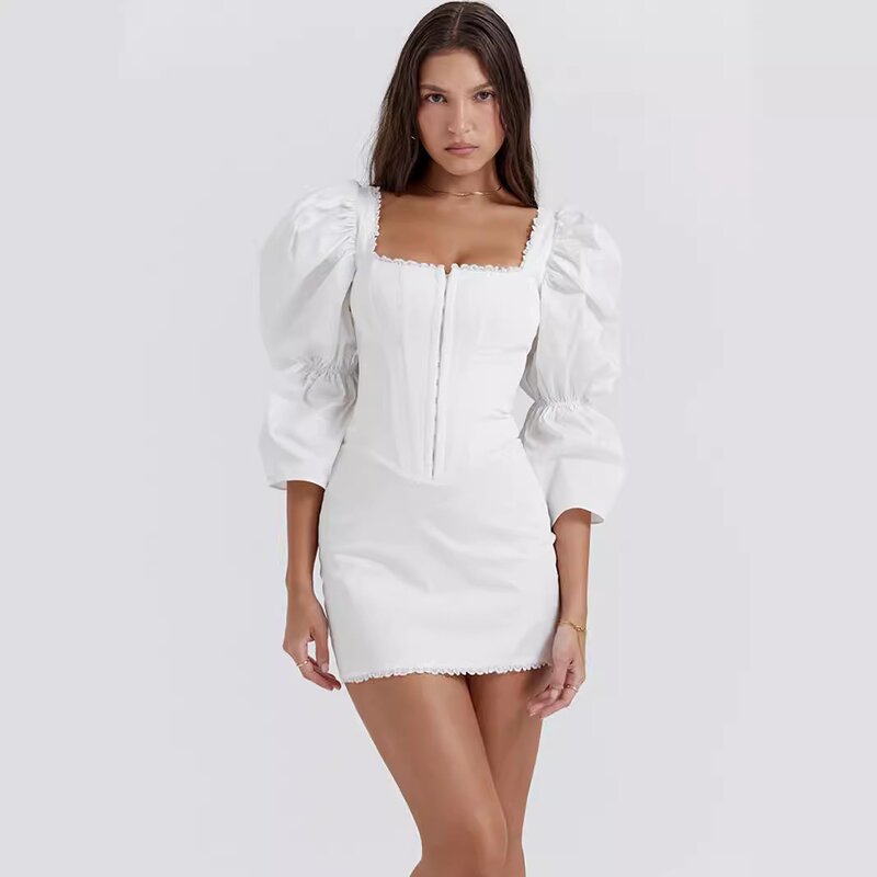 White Dress Supplier - Puff Sleeve Women Casual Wedding Wholesale Sexy
