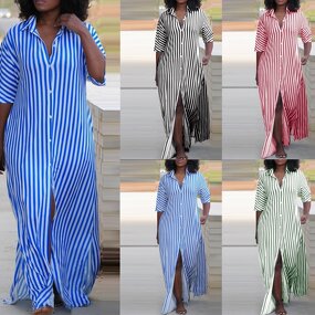 Shirt Dress Supplier - Stripe Plus Size Maxi Fat Casual Workout Custom