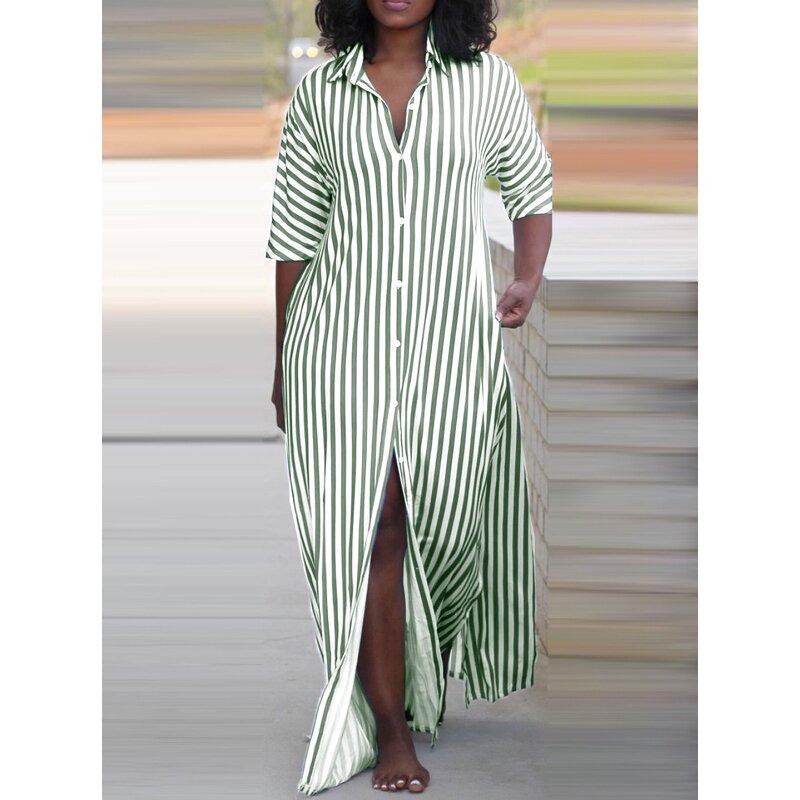 Shirt Dress Supplier - Stripe Plus Size Maxi Fat Casual Workout Custom