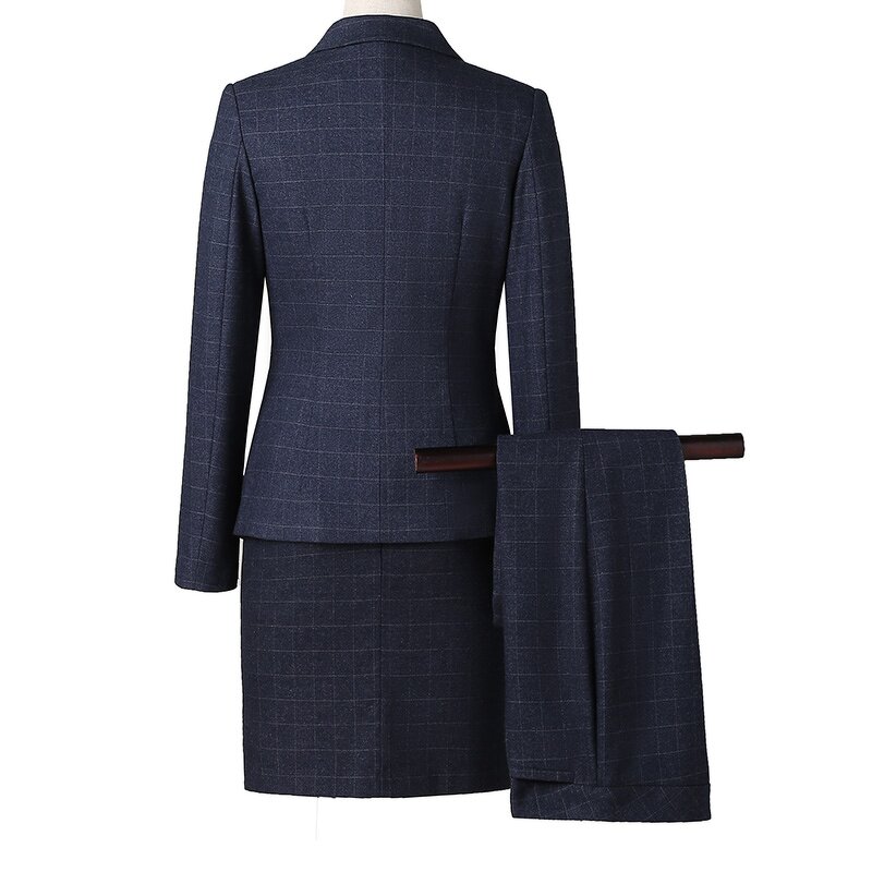 Pant Suit Set Factory - OEM 4 Piece Plaid Formal Office Uniform