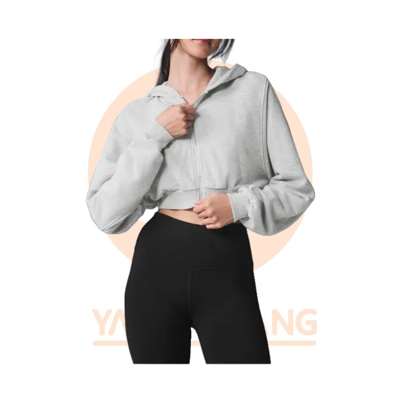 Crop Top Factory - Casual Street Wear Grey Cotton Terry Zip up Hoodie