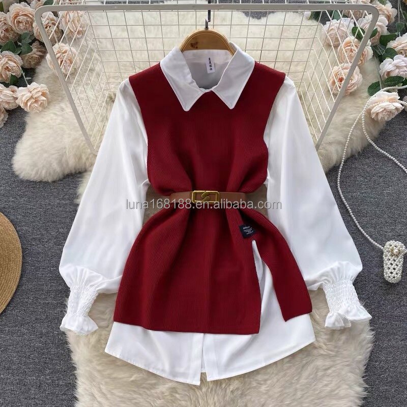 Shirt Set Factory - New Autumn Winter Women's Loose Long-sleeved Top Vest