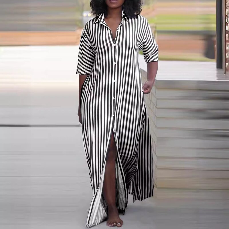 Shirt Dress Supplier - Stripe Plus Size Maxi Fat Casual Workout Custom