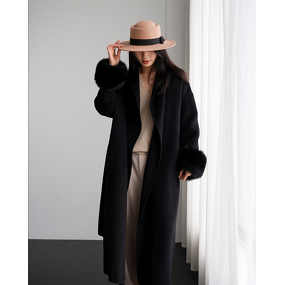 Women's Coat Factory - Casual Long Coat Soft Cashmere Woolen Plain