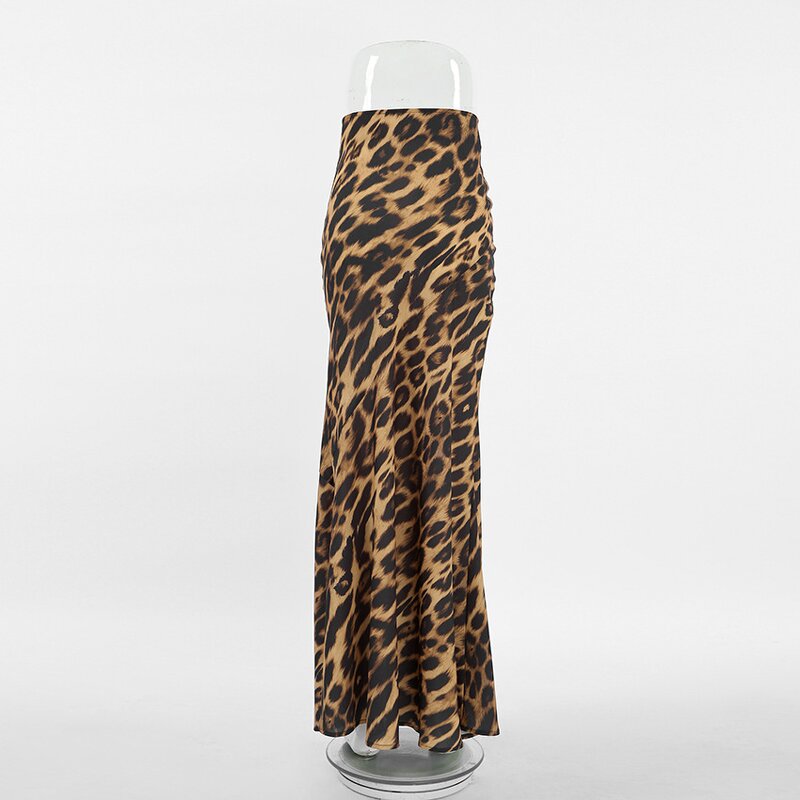 Maxi Skirt Factory - Fashion Vintage Street Wear Leopard Printed Satin