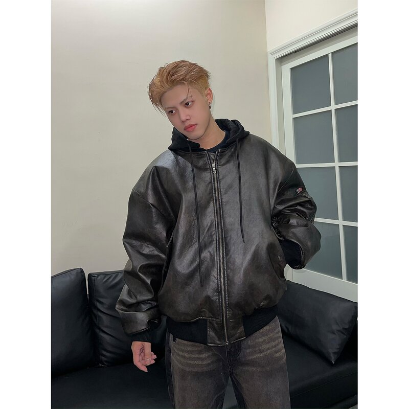 Leather Jacket Supplier - PU Hoodie Parka Coat Design logo Custom