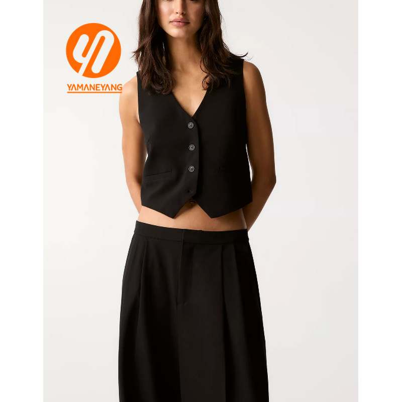 Women's Vest Factory - Grey Veste Denim Linen Blend Asymmetrical Button-up