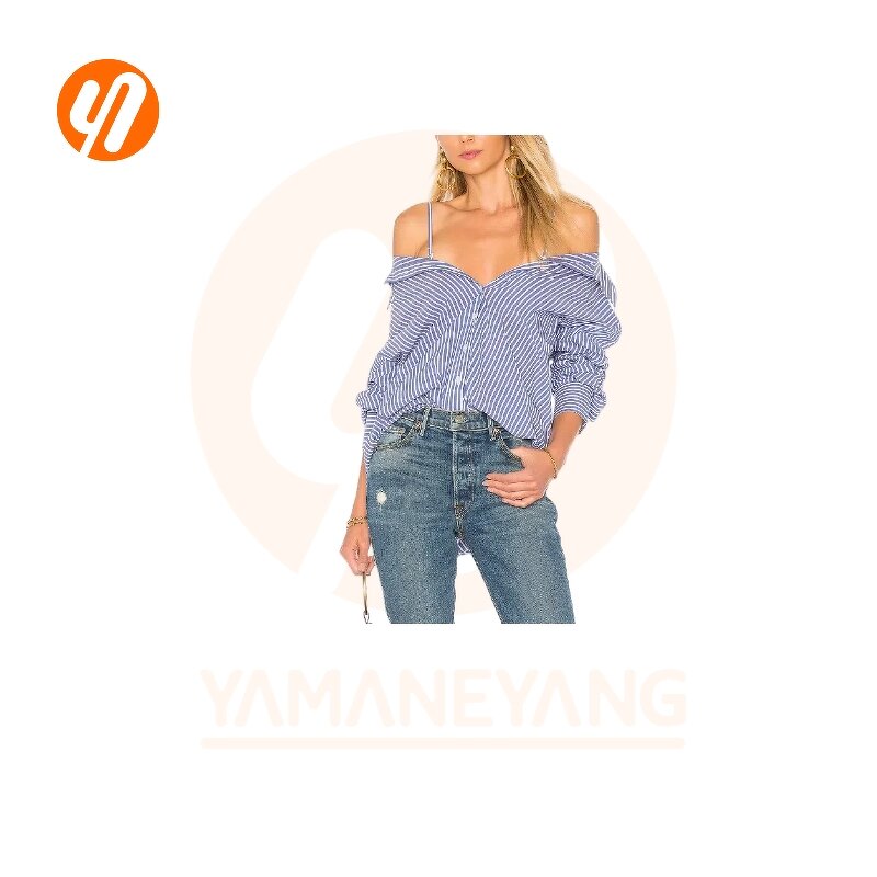 Women's Shirt Factory - Striped Casual Long Sleeve Button-Down Plus