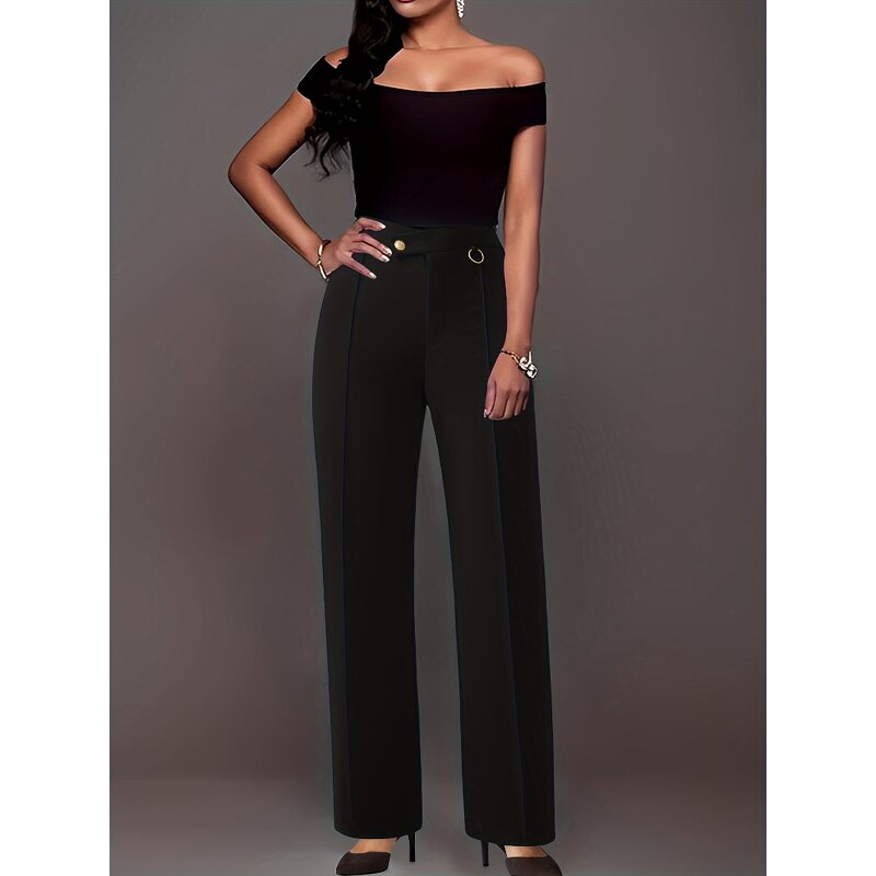 Women's Trousers Supplier - Elegant Pleater Office Lady Slim Straight