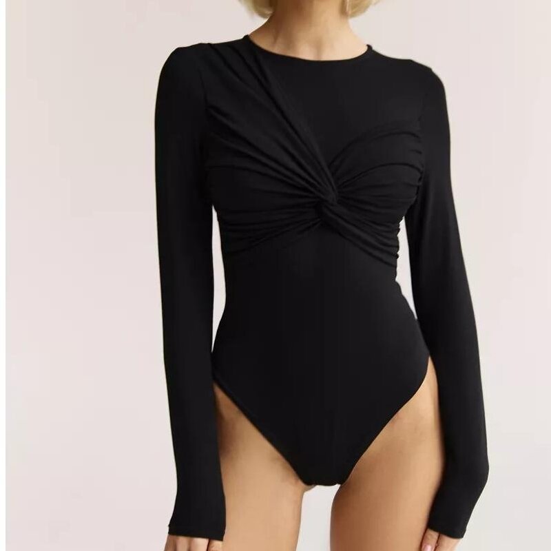 Bodysuit Factory - Shapewear Thong Cross Top Round Neck Long Sleeve