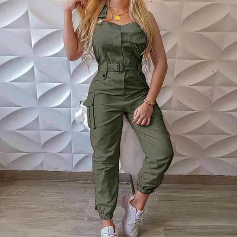 Workwear Pants Factory - Solid Color Casual Shoulder Strap One-piece