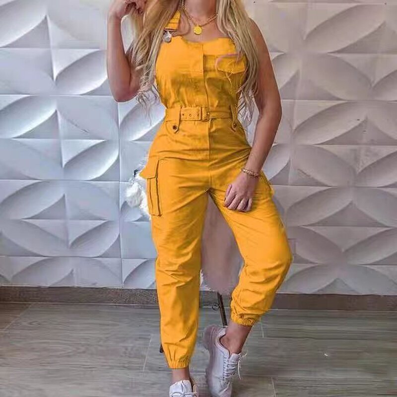 Workwear Pants Factory - Solid Color Casual Shoulder Strap One-piece