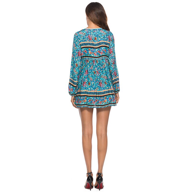 Printing Dress Supplier - V Neck Strap Tassel Church for Women Mini Asian