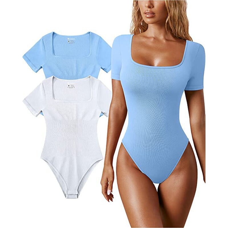 Women's Jumpsuit Factory - Summer Skintight Square Collar Short Sleeves