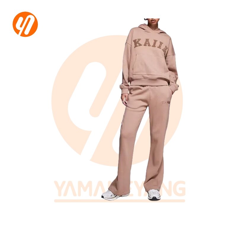 Hoodie Set Factory - Custom Y2K Puff Print Two-Piece Sweat Pocket Crop