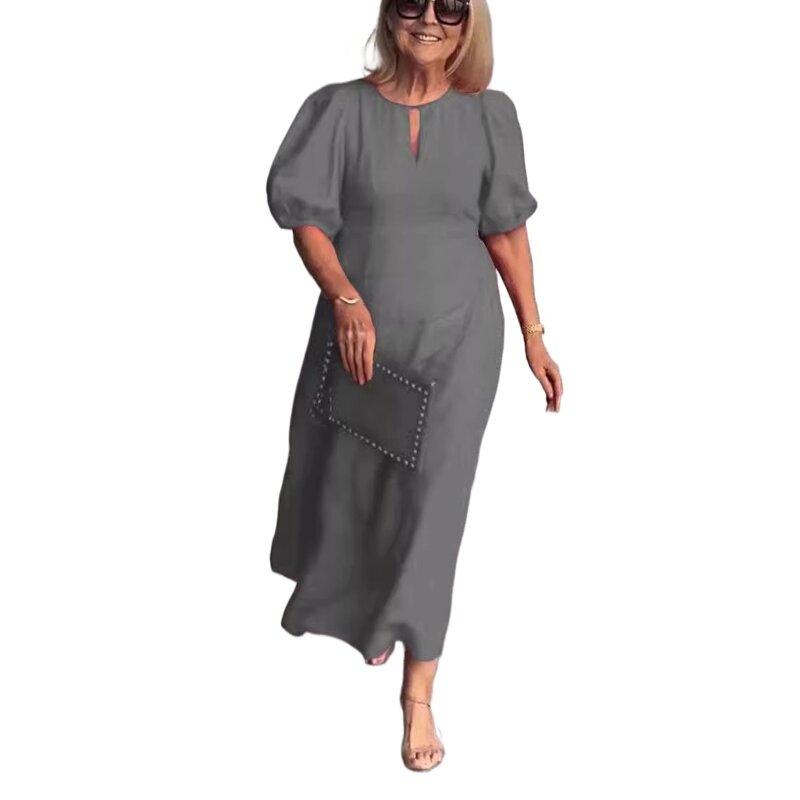 Cotton Dress Factory - Round Neck Loose for Mama Black Casual Plus Size