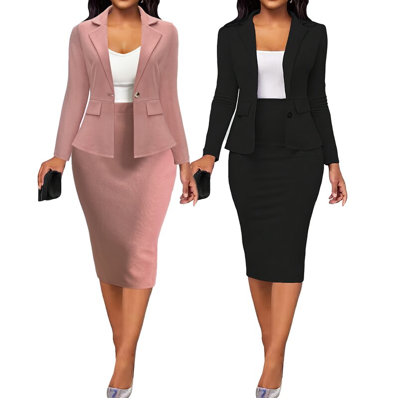 Women's Suit Set Supplier - 2 Pcs Lapel Single-breasted Blazer Skirt
