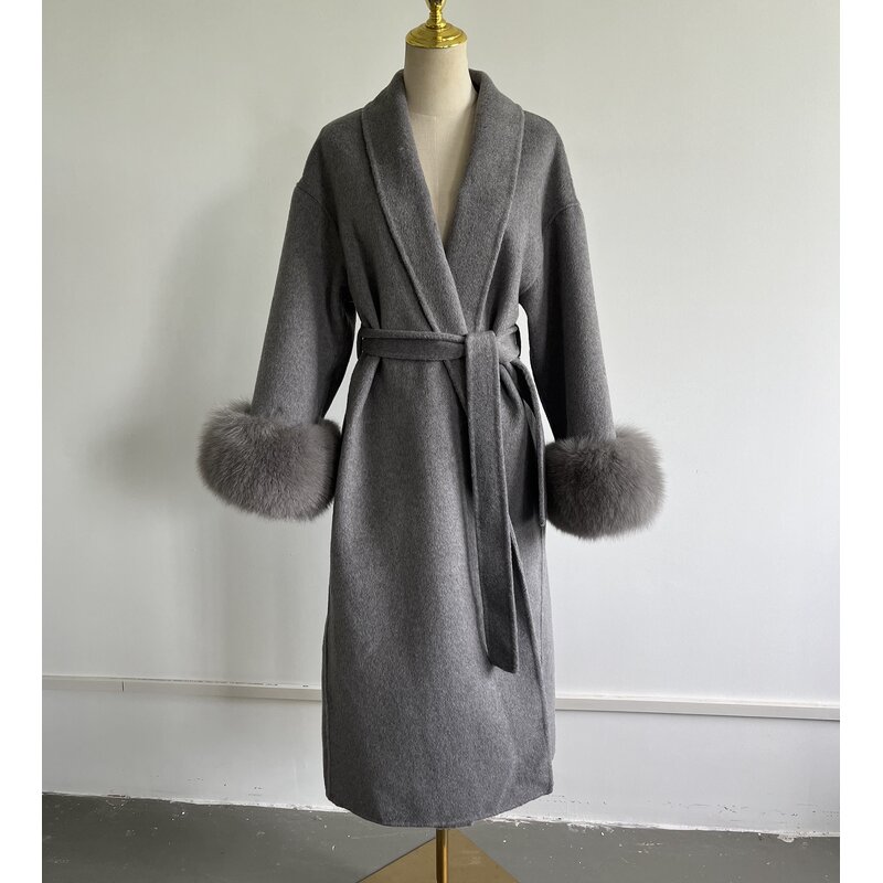 Women's Coat Factory - Casual Long Coat Soft Cashmere Woolen Plain