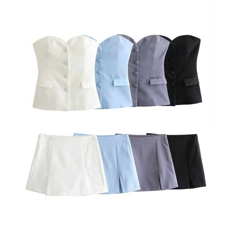 Women's Set Factory - Summer Versatile High Waist Satin Side Top Skirt