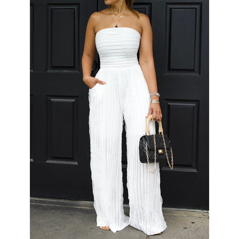 Jumpsuit Factory - Summer Ruffled Strapless Wide Leg One Piece
